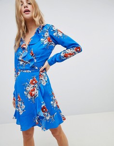 Платье мини с запахом и цветочным принтом ASOS - Мульти