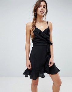 Платье мини с запахом и оборками ASOS - Черный