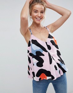 Свободный атласный топ с абстрактным звериным принтом ASOS DESIGN - Мульти