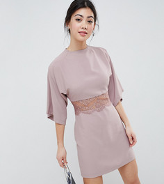 Платье мини в стиле кимоно с кружевной отделкой ASOS PETITE - Розовый