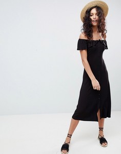 Платье миди на пуговицах с открытыми плечами ASOS DESIGN - Черный