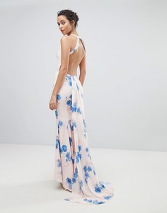 Платье макси с цветочным принтом и открытой спиной Jarlo - Мульти