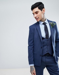 Синий пиджак узкого кроя с добавлением шерсти ASOS Wedding - Синий