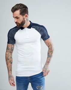 Облегающая футболка-поло с темно-синими вставками на плечах ASOS DESIGN - Белый