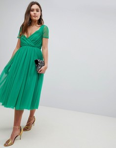 Платье миди с полупрозрачными рукавами ASOS - Зеленый