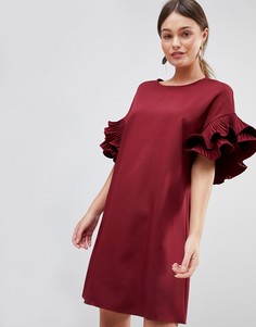 Платье А-силуэта с оборками на рукавах Parisian - Красный