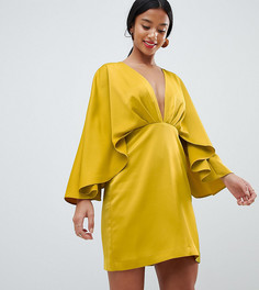 Платье мини с глубоким вырезом и рукавами-кимоно ASOS DESIGN Petite - Желтый