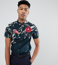 Приталенная рубашка с короткими рукавами и тропическим принтом Ted Baker TALL - Темно-синий
