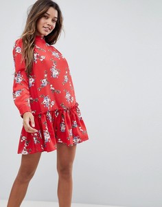 Красное платье мини с цветочным принтом ASOS DESIGN - Мульти