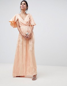 Мягкое жаккардовое платье макси с рукавами клеш ASOS DESIGN - Розовый