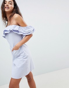 Платье мини с открытыми плечами и оборками ASOS DESIGN - Синий