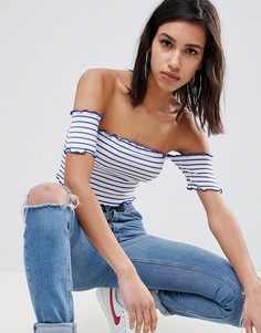 Топ в полоску с открытыми плечами и фактурной отделкой ASOS DESIGN - Мульти