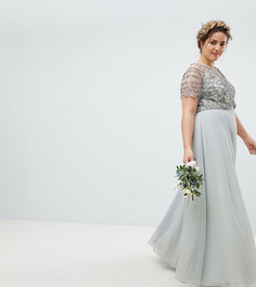 Платье макси с бисером на топе ASOS DESIGN Curve Bridesmaid - Серый