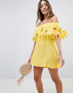 Пляжное платье-бандо с вышивкой ASOS - Желтый