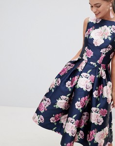 Атласное платье миди для выпускного с цветочным принтом Chi Chi London - Мульти