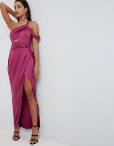 Атласное платье макси с запахом и перекрученной отделкой ASOS DESIGN - Розовый