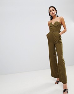 Комбинезон со структурированным лифом и широкими штанинами ASOS DESIGN - Зеленый