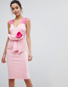 Розовое облегающее платье миди с бантом ASOS DESIGN - Розовый
