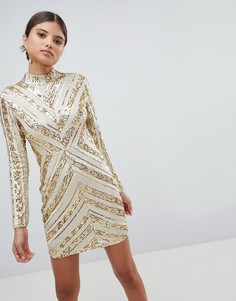 Платье мини с пайетками и длинными рукавами Girl In Mind - Серебряный