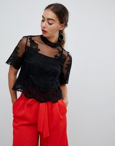Кружевная блузка с высоким воротом River Island - Черный