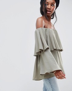 Ярусный топ с открытыми плечами ASOS DESIGN l - Зеленый