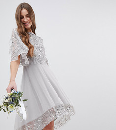 Платье миди с асимметричным краем, кейпом и пайетками Maya Tall Bridesmaid - Серый