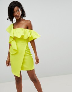 Асимметричное коктейльное платье мини с запахом и оборками ASOS - Желтый