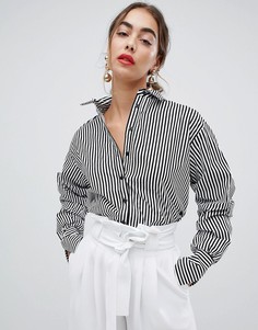 Рубашка в полоску со сборками на рукавах River Island - Черный