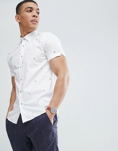 Узкая рубашка с короткими рукавами и вышивкой Ted Baker - Белый