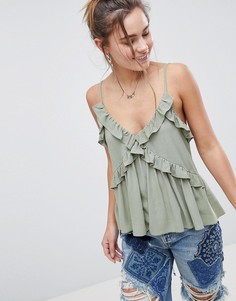 Топ на тонких бретельках с оборками ASOS DESIGN - Зеленый