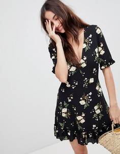 Чайное платье с цветочным принтом Parisian - Черный