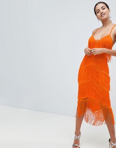 Облегающее платье миди с бахромой ASOS DESIGN - Оранжевый