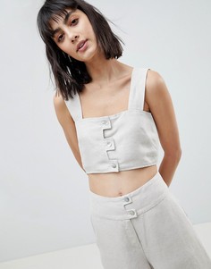 Кроп-топ из ткани с добавлением льна ASOS WHITE - Кремовый