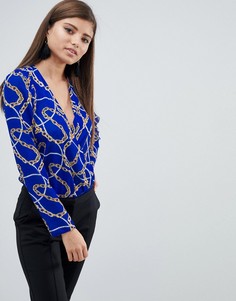 Боди с запахом и принтом цепочек ASOS DESIGN - Мульти