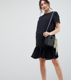 Платье-футболка мини с оборкой ASOS DESIGN Maternity - Черный