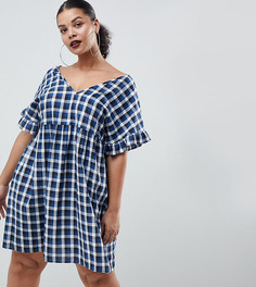 Свободное хлопковое платье мини в клетку ASOS DESIGN Curve - Белый