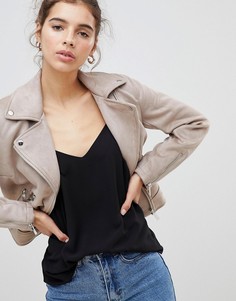 Байкерская куртка из искусственной замши New Look - Светло-бежевый