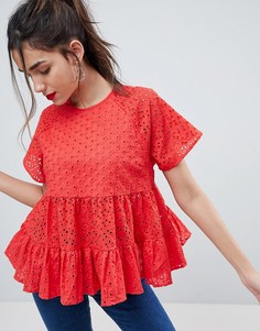 Свободный топ с вышивкой ришелье ASOS DESIGN - Красный