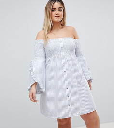 Свободное платье в полоску с открытыми плечами River Island Plus - Синий