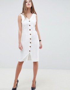 Платье с V-образным вырезом и черепаховыми пуговицами ASOS DESIGN - Белый
