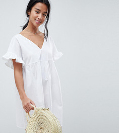 Хлопковое свободное платье мини с V-образным вырезом на груди и спине ASOS DESIGN Petite - Белый