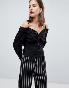 Блузка с пуговицами и открытыми плечами River Island - Черный