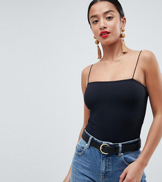 Боди в рубчик с квадратным вырезом Boohoo Petite - Черный