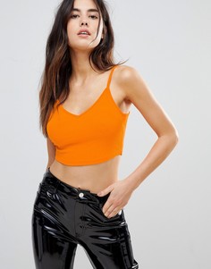 Короткий топ на бретелях в рубчик с V-образным вырезом спереди и сзади ASOS - Оранжевый