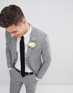 Серый приталенный пиджак в клетку Moss London - Серый