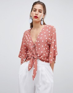 Укороченная блузка в горошек с завязкой River Island - Мульти