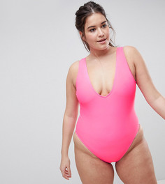 Слитный купальник с глубоким вырезом ASOS CURVE - Розовый