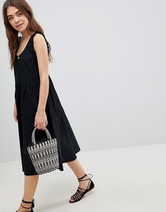 Платье-трапеция миди с оборками ASOS - Черный