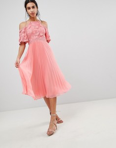 Платье миди с кружевом и юбкой плиссе ASOS DESIGN - Розовый