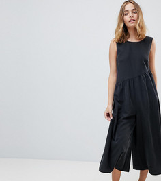 Комбинезон с присборенной талией и широкими штанинами ASOS DESIGN Petite - Черный